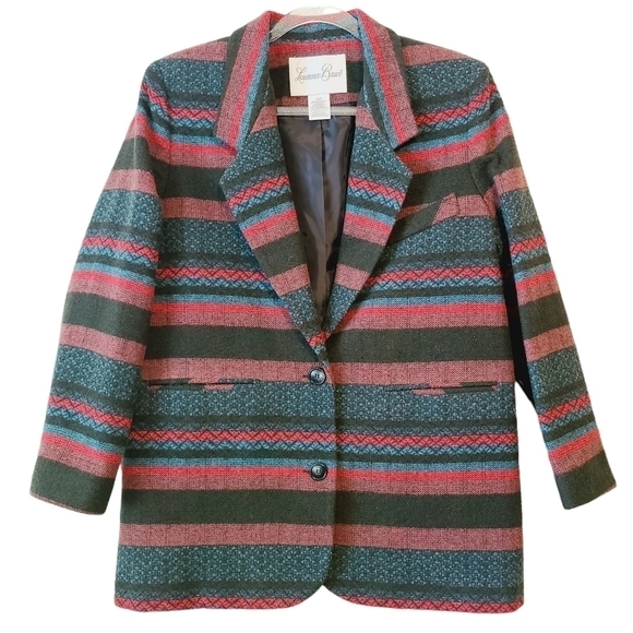 Lawrence Bruce | Women's Vintage Wool Blend Striped Blazer (Size 12 Petite) - Picture 1 of 13